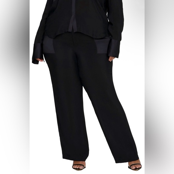 Good American Semi Sheer Trousers 4 XL black lightweight‎ pants satin pockets - Picture 14 of 14